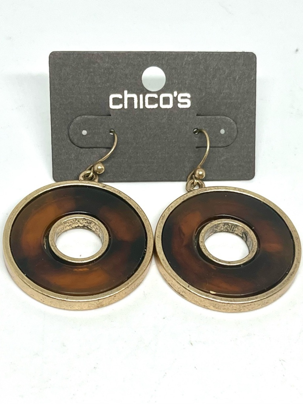 Chico's Tortoiseshell Brown & Gold Circular Drop Earrings
